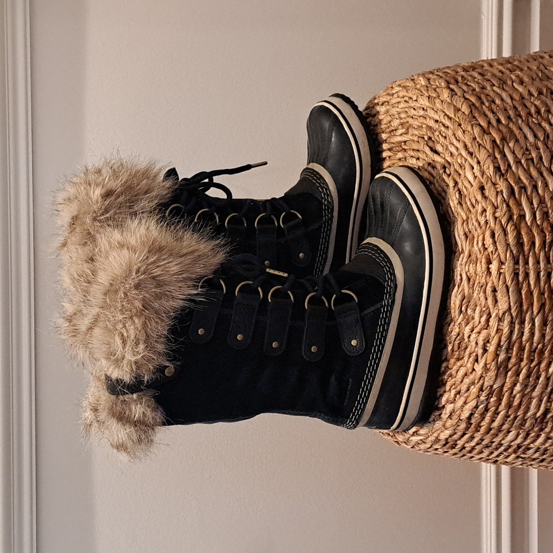 Sorel Womens Joan Of Artic Black Suede Winter Boots Faux Fur Lace-Up Size 7